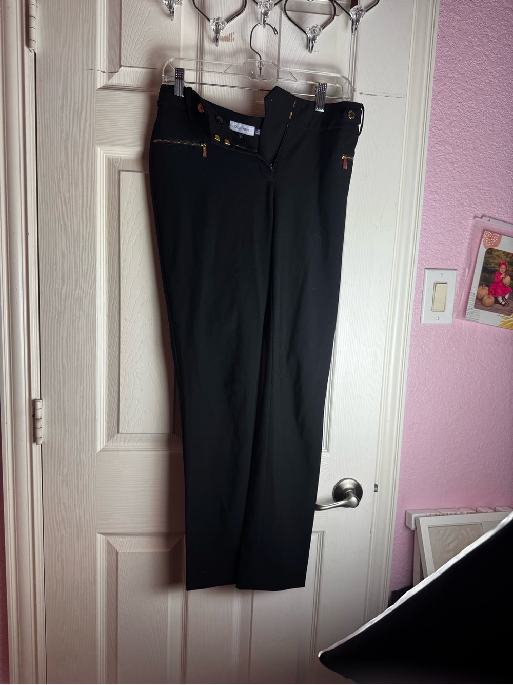 Calvin Klein Black womens  Dress Pants with Gold Zipper Accents